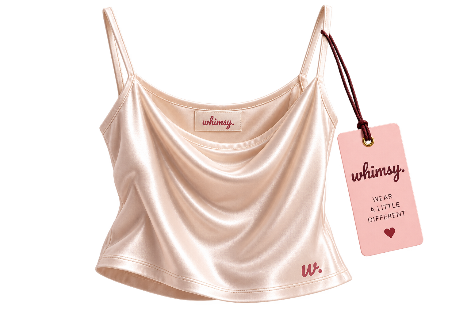 Whimsy satin top with branded hanging tag